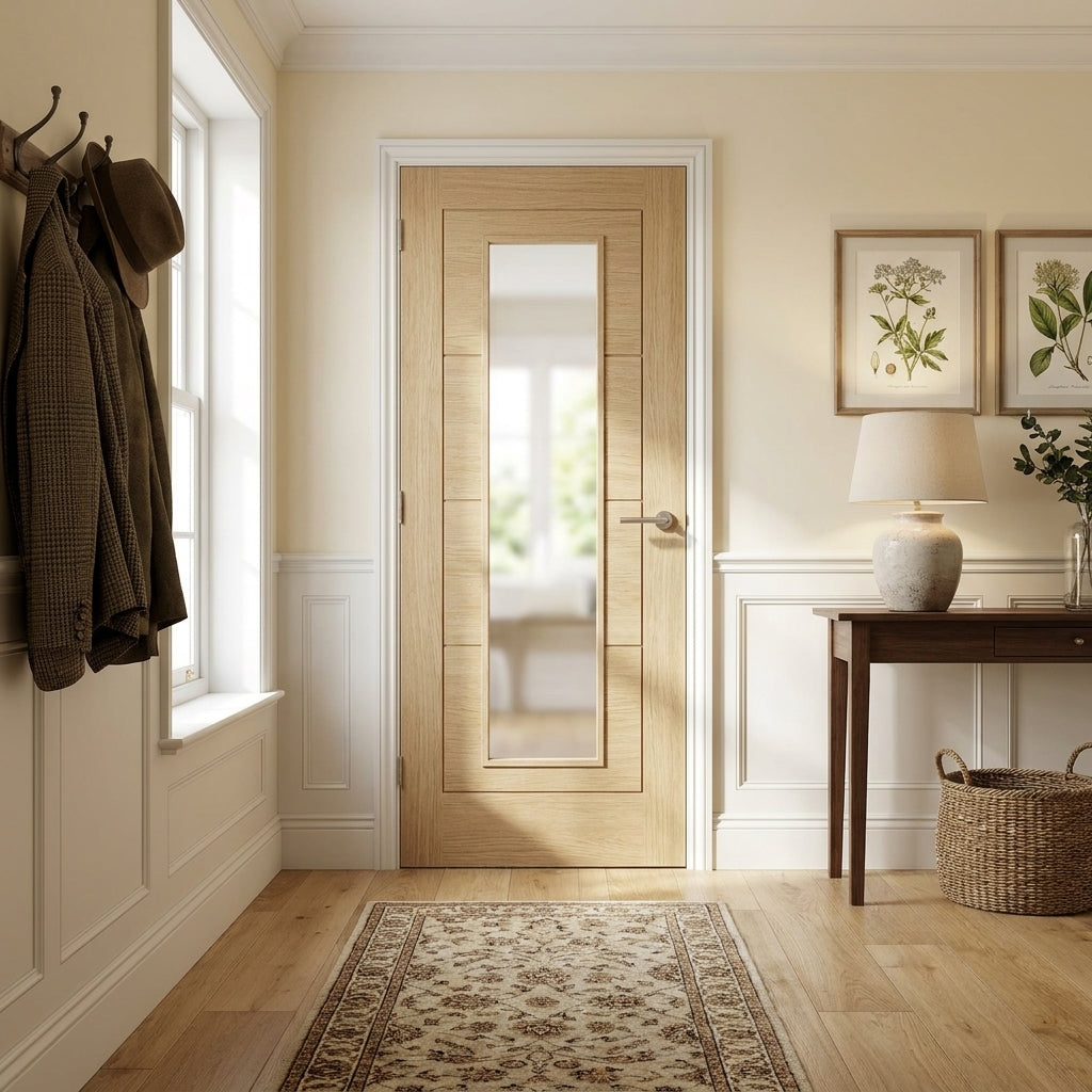 Ivory Internal Door with Clear Glass, Fully Finished, Laminate, Solid Core