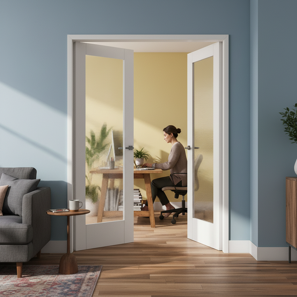 Premium Internal White Primed Pattern 10 Door Pair with Ocean Glass for Serene Interior Spaces - Image 2