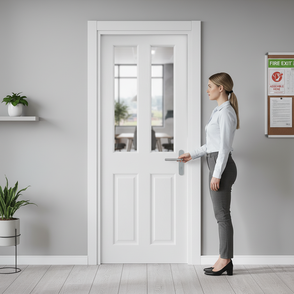 Internal Fire Door with Clear Glass Panels and FD30 Certification for Enhanced Safety and Timeless Style - Image 2