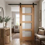 Oak Internal Sliding Door Unfinished 4 Light Clear Glass - Black Face Mounted