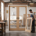 Premium Unfinished Oak Pair Door with Obscure Lined Glass Panel for Enhanced Privacy and Natural Light