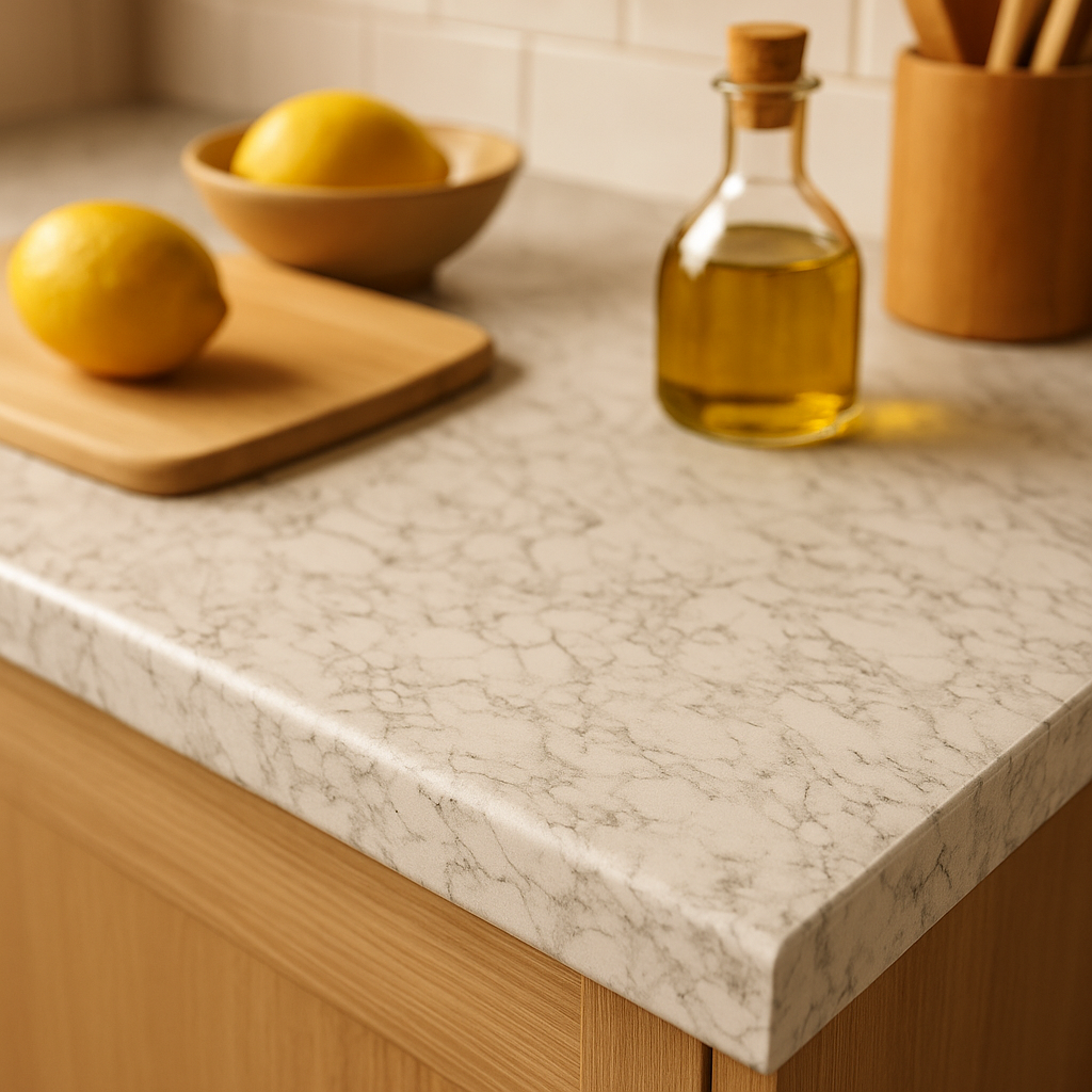 Marmo Bianco Matt Laminate Worktop 3000mm x 600mm x 38mm Lifetime Guarantee - detail view