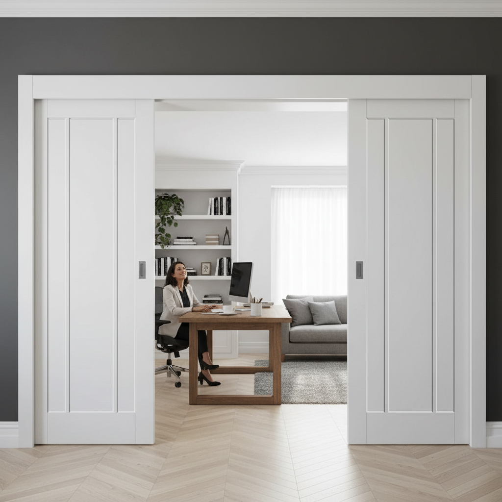 Premium Double Sliding Door System with Track and White Pelmet for Internal Use, 45kg Maximum Door Weight