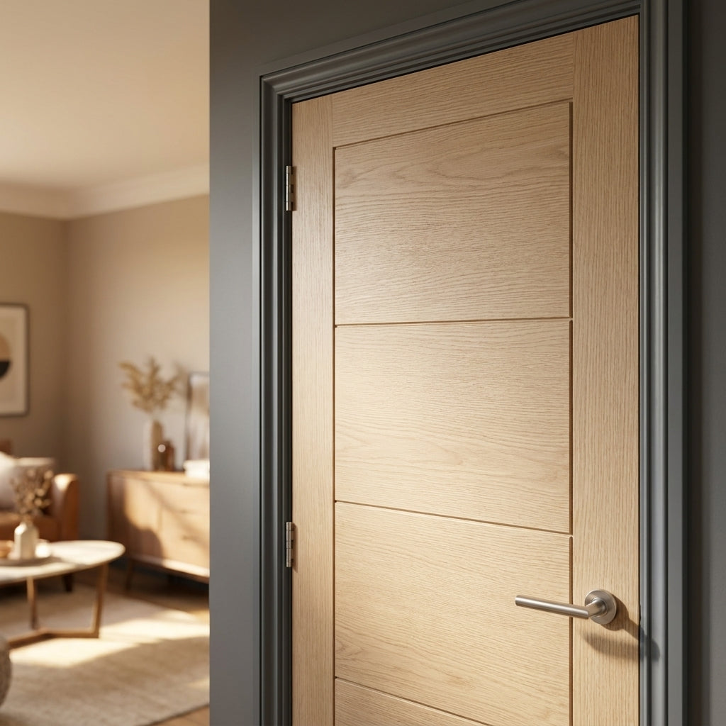 FD30 Fire Door Ivory Fully Finished Internal Ladder - detail view