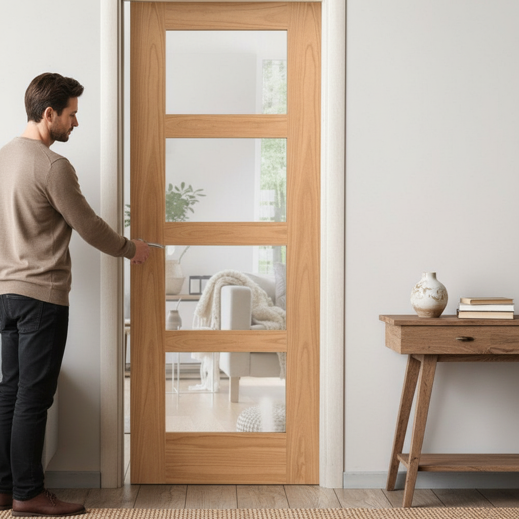 Premium Internal Fully Finished Shaker 4 Light Clear Glass FD30 Fire Door with Enhanced Fire Protection and Durability - Image 2