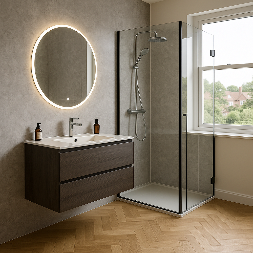 Grey Concrete PVC Wall Panelling 2400x1000mm High Gloss 100% Waterproof