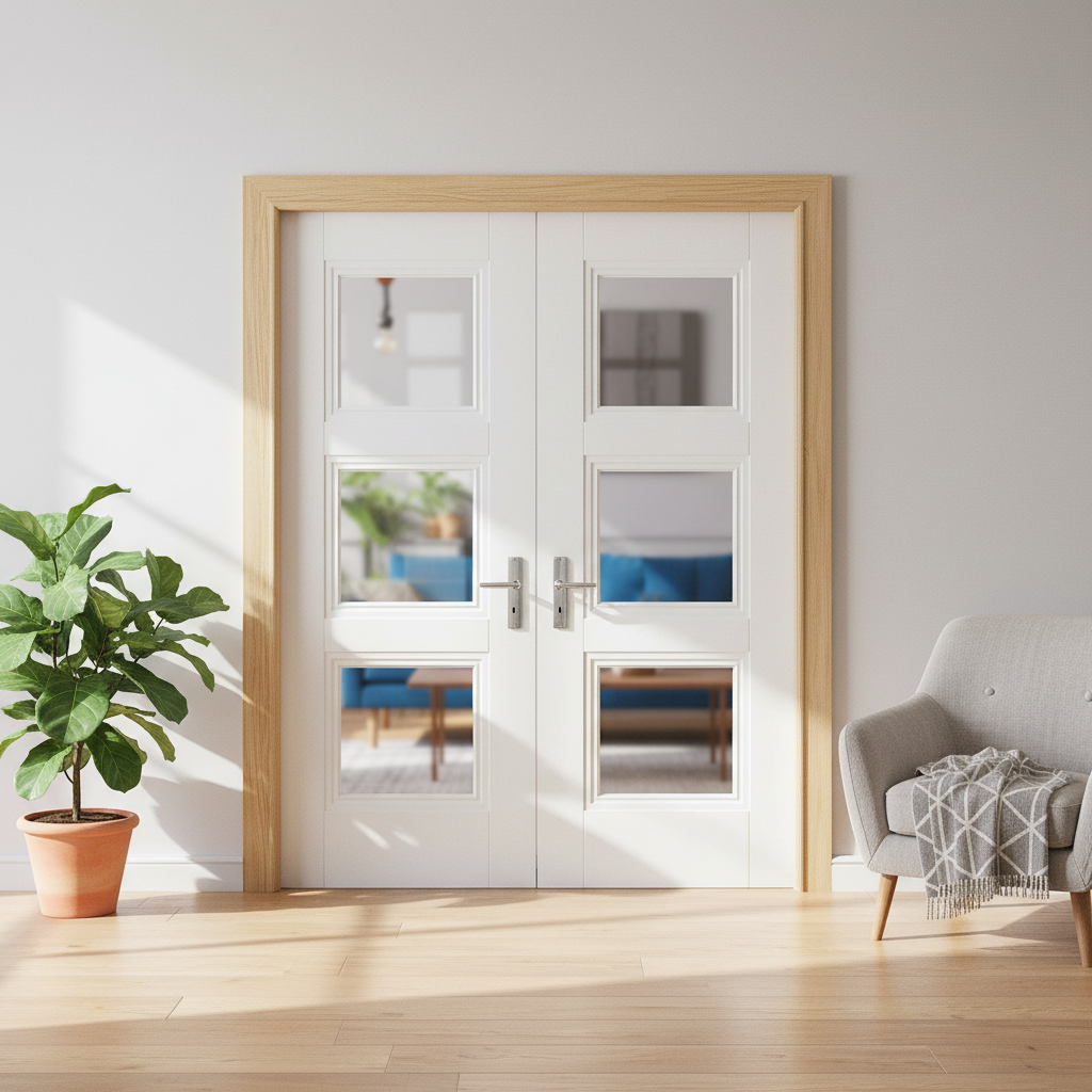 Premium Internal White Primed Elegance 3 Light Clear Glass Door Pair - Contemporary Design with Increased Natural Light and Durable Construction