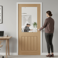 Premium Oak 1 Light Internal Door with Frosted Glass Lines - Unfinished, Engineered Construction, Safety Glass, and Real Oak Trimming