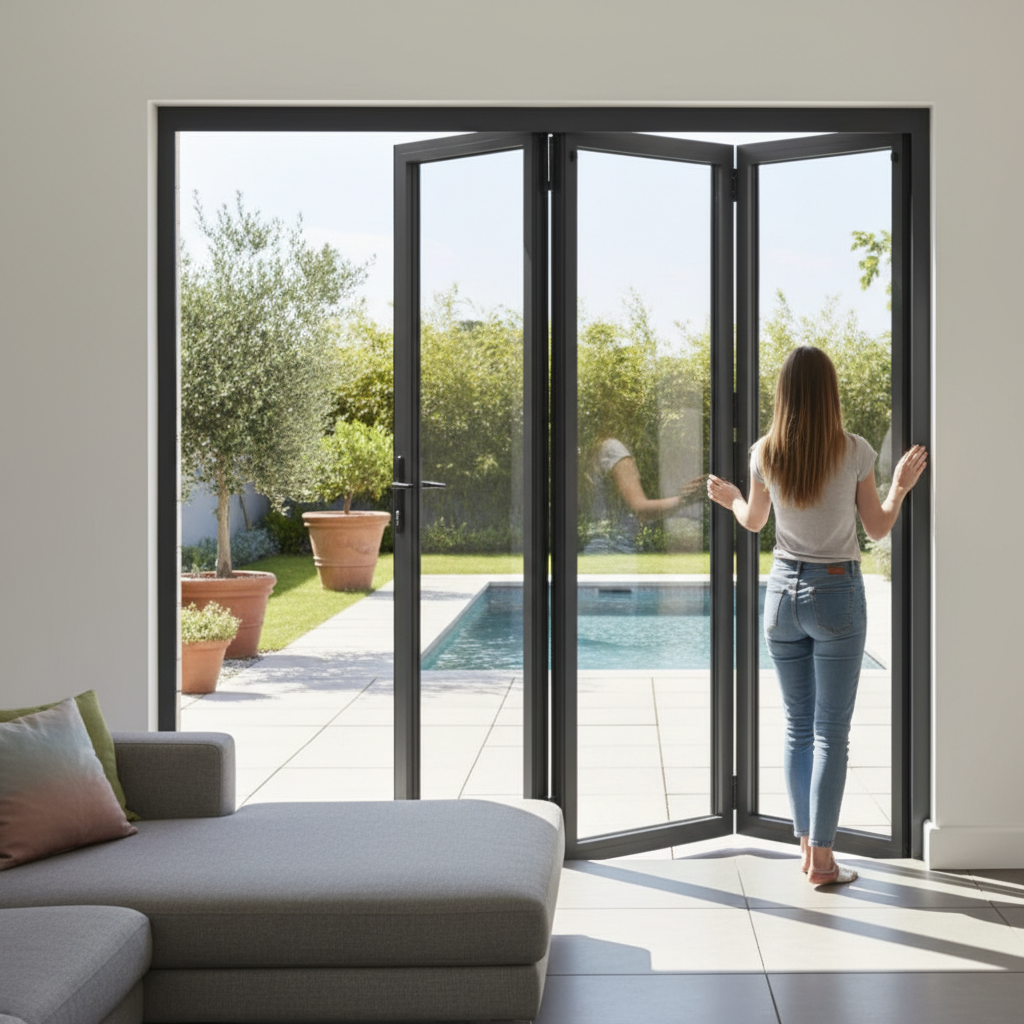 Premium 8ft Slimline Grey Aluminium Bifold Doors with Double Glazing and Enhanced Security Features