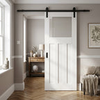 Internal Sliding Door, White Primed, 1930's Style, Clear Glass, Black Top Mounted