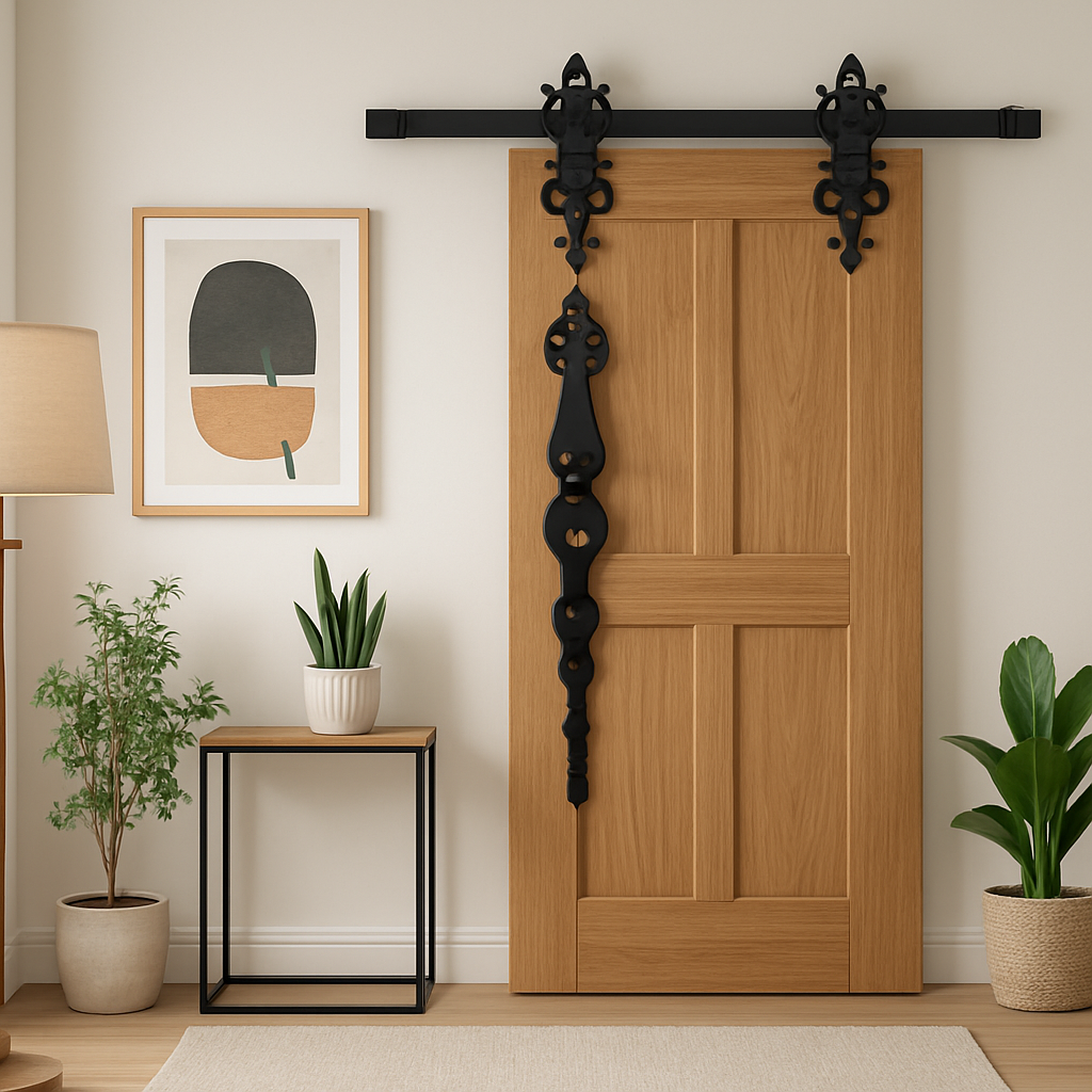 Sliding Barn Door Track Bracket Pair in Matt Black Finish