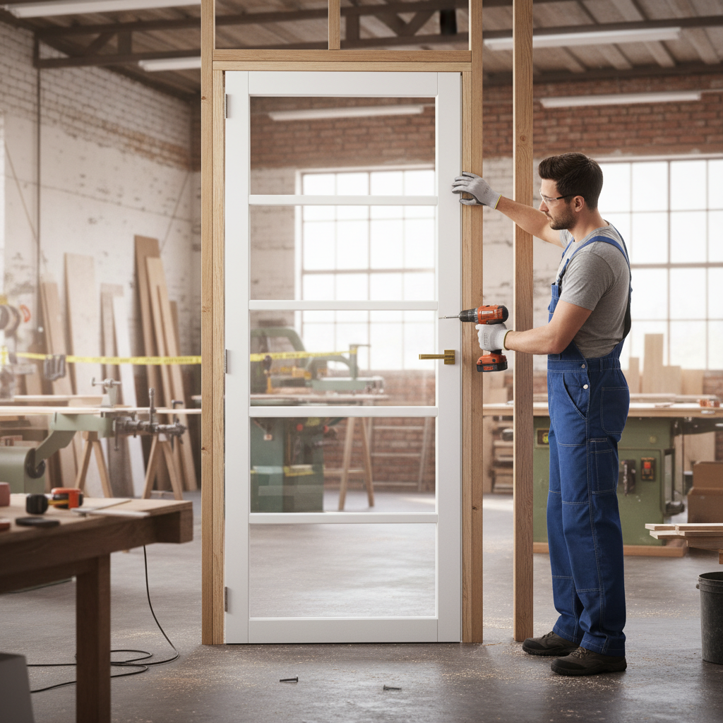 Premium Clear Glazed Industrial Style Door - 5 Panel Design, Solid Core, Suitable for Pocket Door Systems with 10-Year Warranty