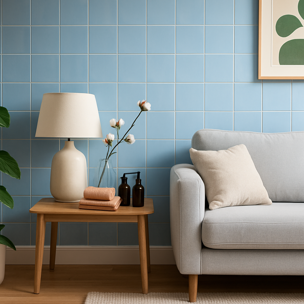 Glossy Light Blue Ceramic Wall Tile - Vivid Smooth Finish