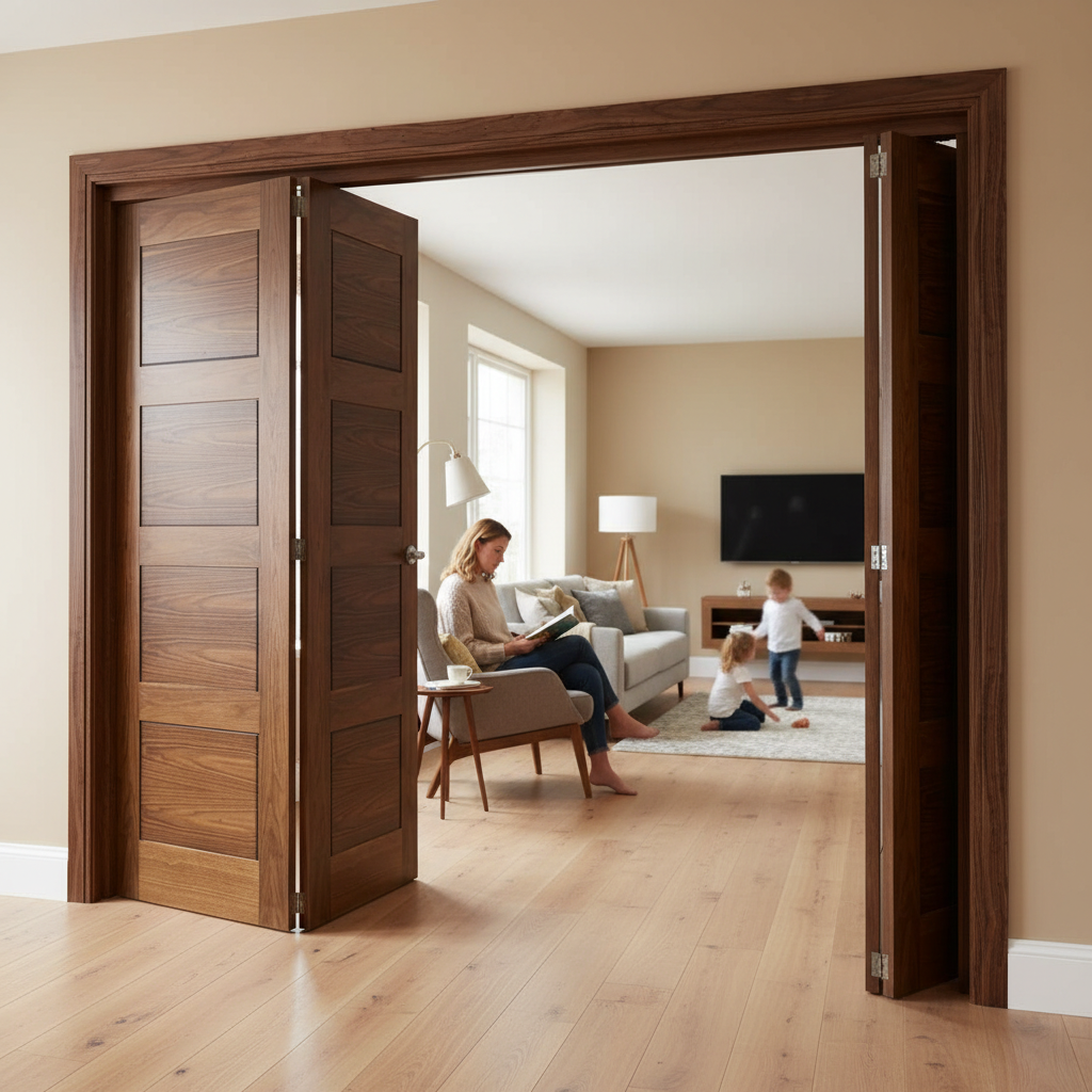 Premium Stylish Walnut Room Divider with Top Hung System and Multiple Configurations for Flexible Spaces