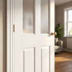 Internal White Primed Victorian Shaker Door 2 Panel 2 Light Obscure Glass - detail view