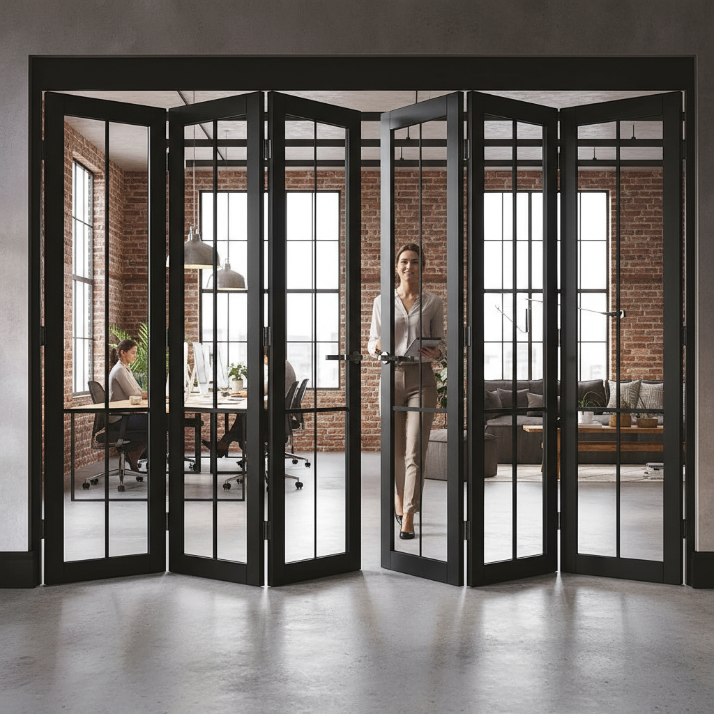 Premium Industrial Style Folding Doors with Slim-Profile Frames and Large Glass Panels - Available in Multiple Configurations