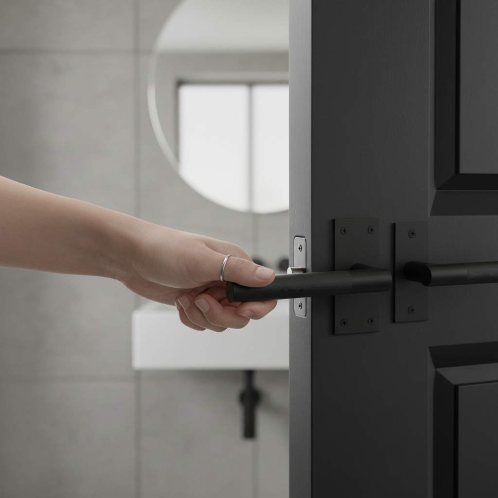 Premium Linear Lever Bathroom Handle Set with Backplate - Elegant Black Matt Finish for Modern Interiors
