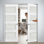 Premium Contemporary 4L Telescopic Pocket Door System with Frosted Panels and Adjustable Track for Modern Interiors