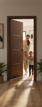 Premium Contemporary Walnut Internal Door with Engineered Construction and Pre-Finished Satin Lacquer