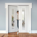 Premium Internal White Primed 3 Panel 1 Light Clear Glass Door Pair - Elegant Design for Modern Interiors