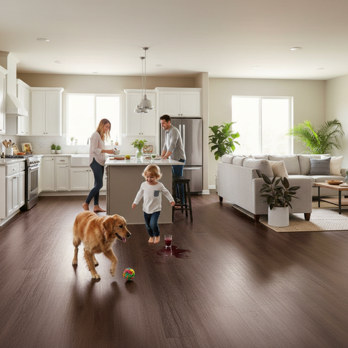 Premium 12mm Laminate Flooring in Mocha Mahogany Finish with Click Installation and Built-In Cork Underlay