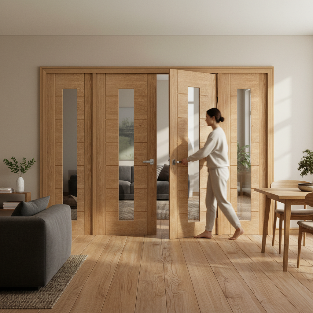 Premium Internal Oak Clear Glass Sidelight Room Divider Set - Elegant Design with Installation Kit for Bright Spaces