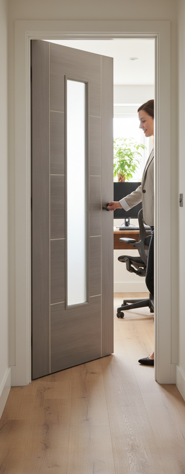 Premium Medium Grey Laminated Glazed Door with Clear Safety Glass for Modern Interiors