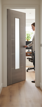 Premium Medium Grey Laminated Glazed Door with Clear Safety Glass for Modern Interiors