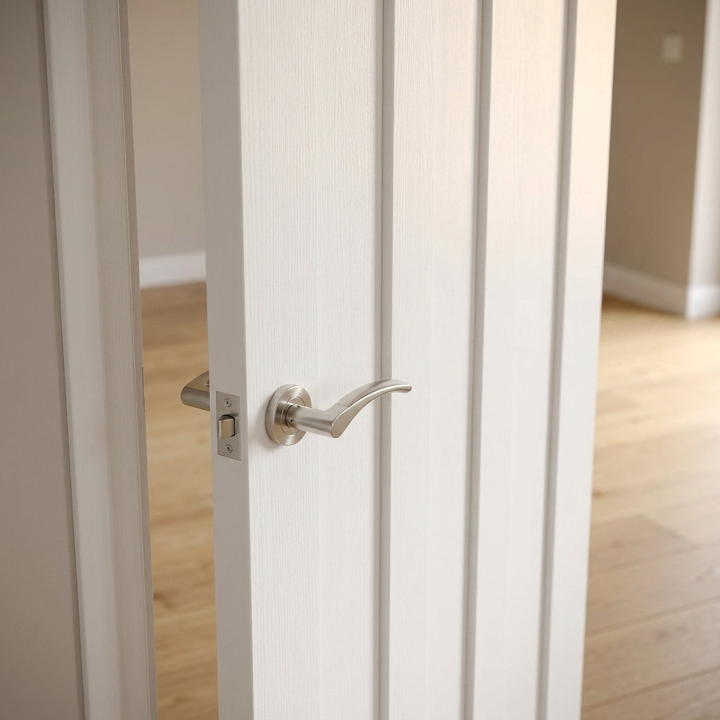 Internal White Ashton 3 Panel Door, Primed Finish, Solid Core - detail view