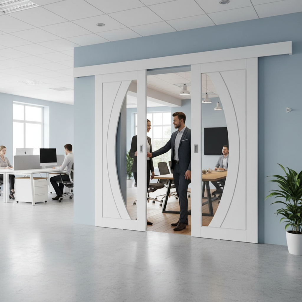 Premium Double Door Sliding System - Space-Saving Design with Complete Hardware and FSC Certified Components