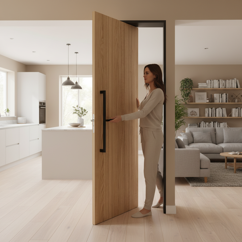 Premium Fully Finished Oak Internal Door with Unique Vertical Grooves for Modern Interiors