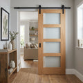 Oak Internal Sliding Door, Unfinished, 4 Light Obscure Glass, Solid Core