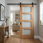 Oak Internal Sliding Door, Unfinished, 4 Light Obscure Glass, Solid Core