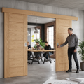 Premium Double Sliding Door System with Oak Pelmet and Adjustable Hardware for Internal Use