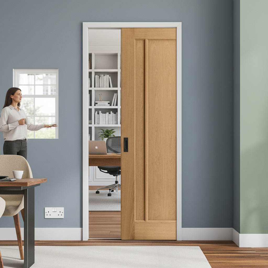 Premium Unfinished Oak 3 Panel Framed Pocket Door Set for Contemporary Interiors - Image 2