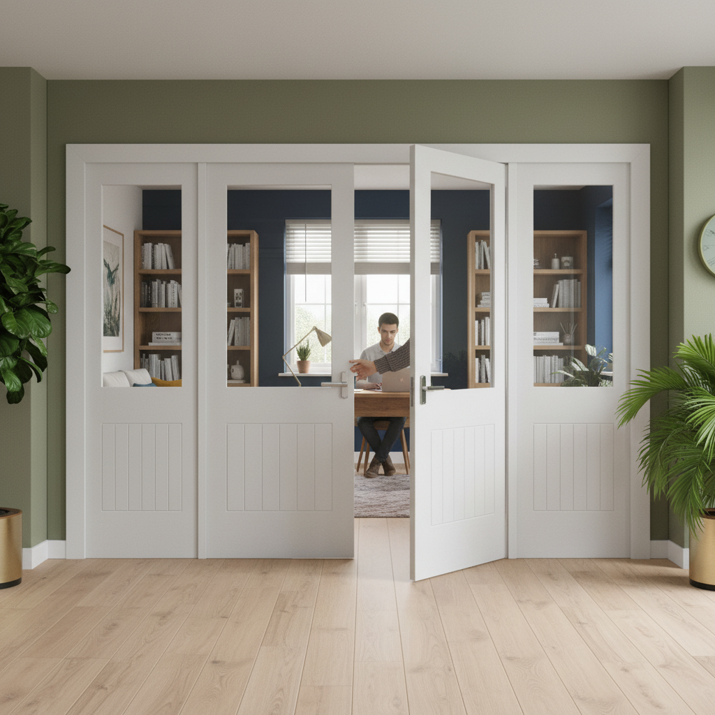 Premium Internal Room Divider Set with Clear Glass Panels and White Frame for Traditional Elegance - Image 2