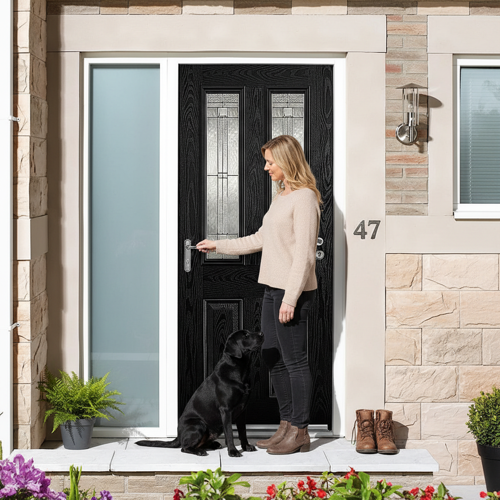 Premium 2 Light Composite External Door with Glass Detail - Sturdy and Low Maintenance Design