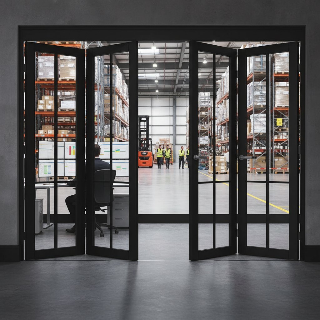 Premium Industrial Style Folding Doors - 4 Configurations with Slim Frames and Glass Panels