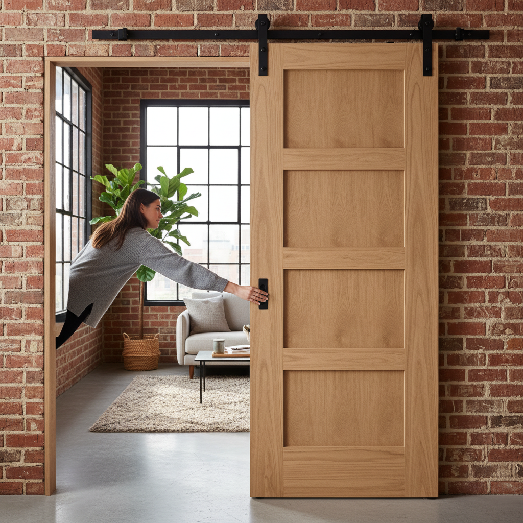 Premium Unfinished Shaker 4 Panel Sliding Door Set for Tailored Home Design - High-Quality Professional Grade for Industrial and Commercial Applica...