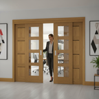 Premium Oak Sliding French Doors with Fixed End Panels - Customizable Sizes and Designs for Room Division