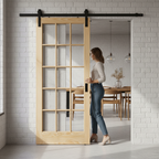 Premium Internal Clear Pine Unfinished Sliding Door Set with 15 Clear Glass Panes for Space-Saving Design