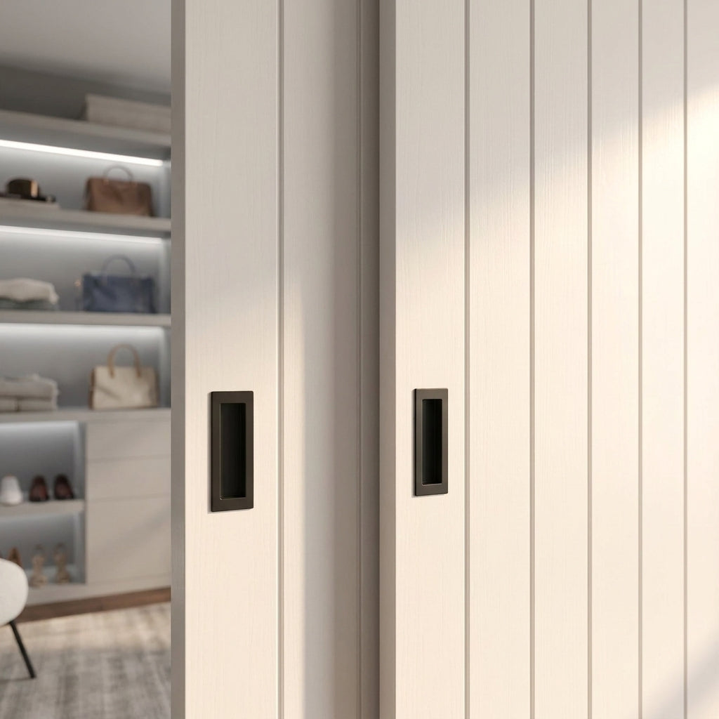 Internal White Cottage Bypass Sliding Door - Primed with Black Face Mount - detail view