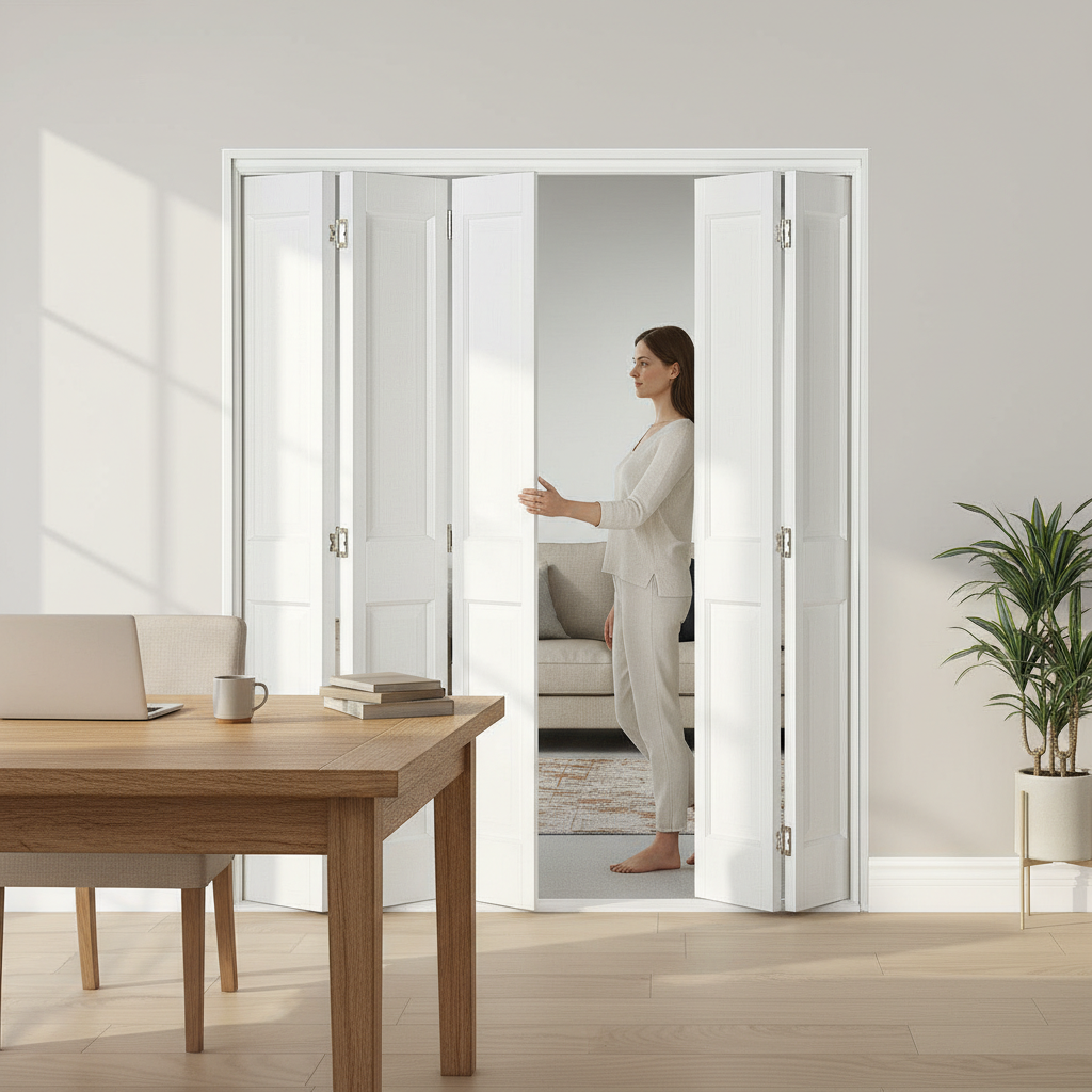 Premium White Victorian 5 Leaf Bi-Folding Door Set with Easy Operation and High-Quality Hardware