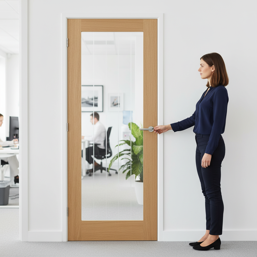 Premium Glazed Internal Door with Clear Panel and Frosted Lines - Versatile Design for Any Interior
