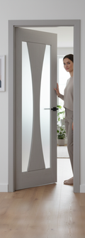 Premium Light Grey Glazed Internal Door with Curved Glass Panels and Solid Core Construction
