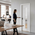 Premium White Primed 7 Panel Pocket Door Set with 4 Light Obscure Glass for Elegant Interior Design
