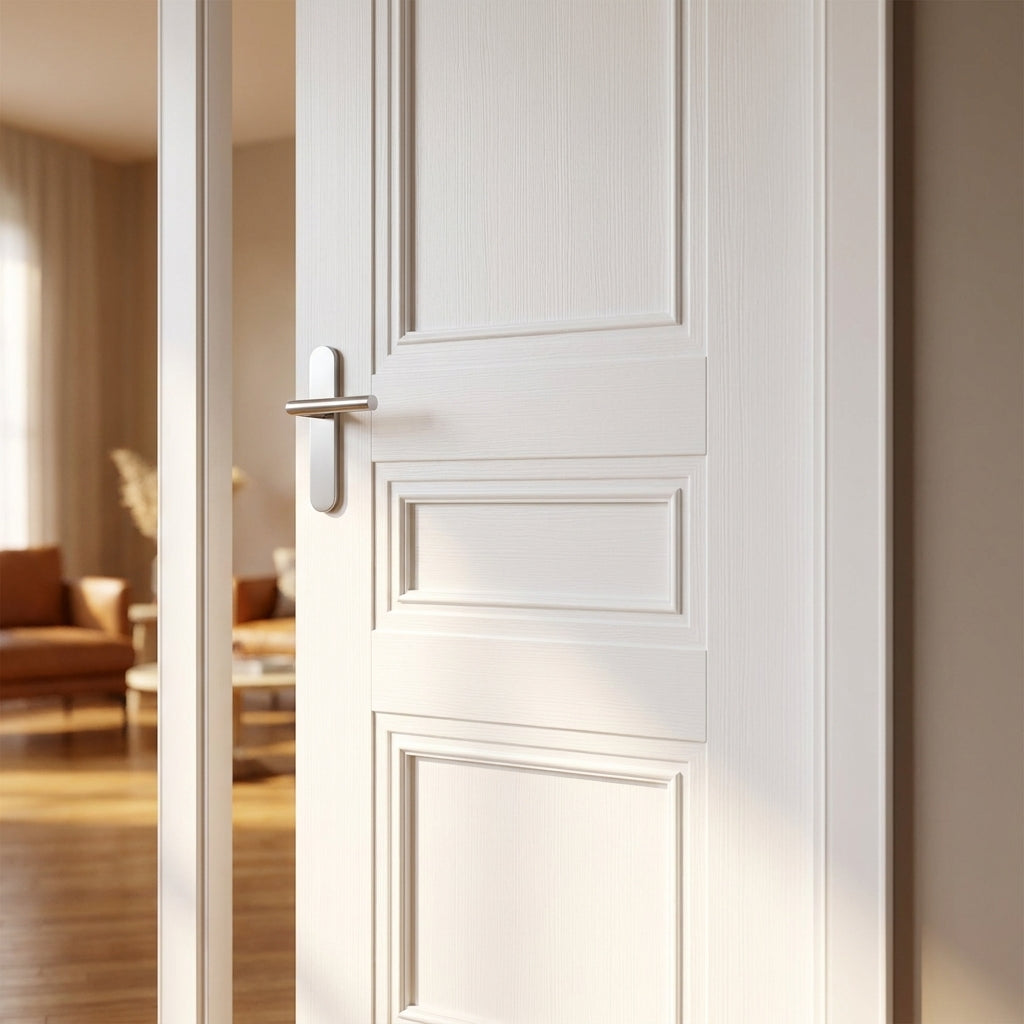 Internal White Door, Made-to-Measure, Primed Finish, 3 Panel Elegance Henley - detail view
