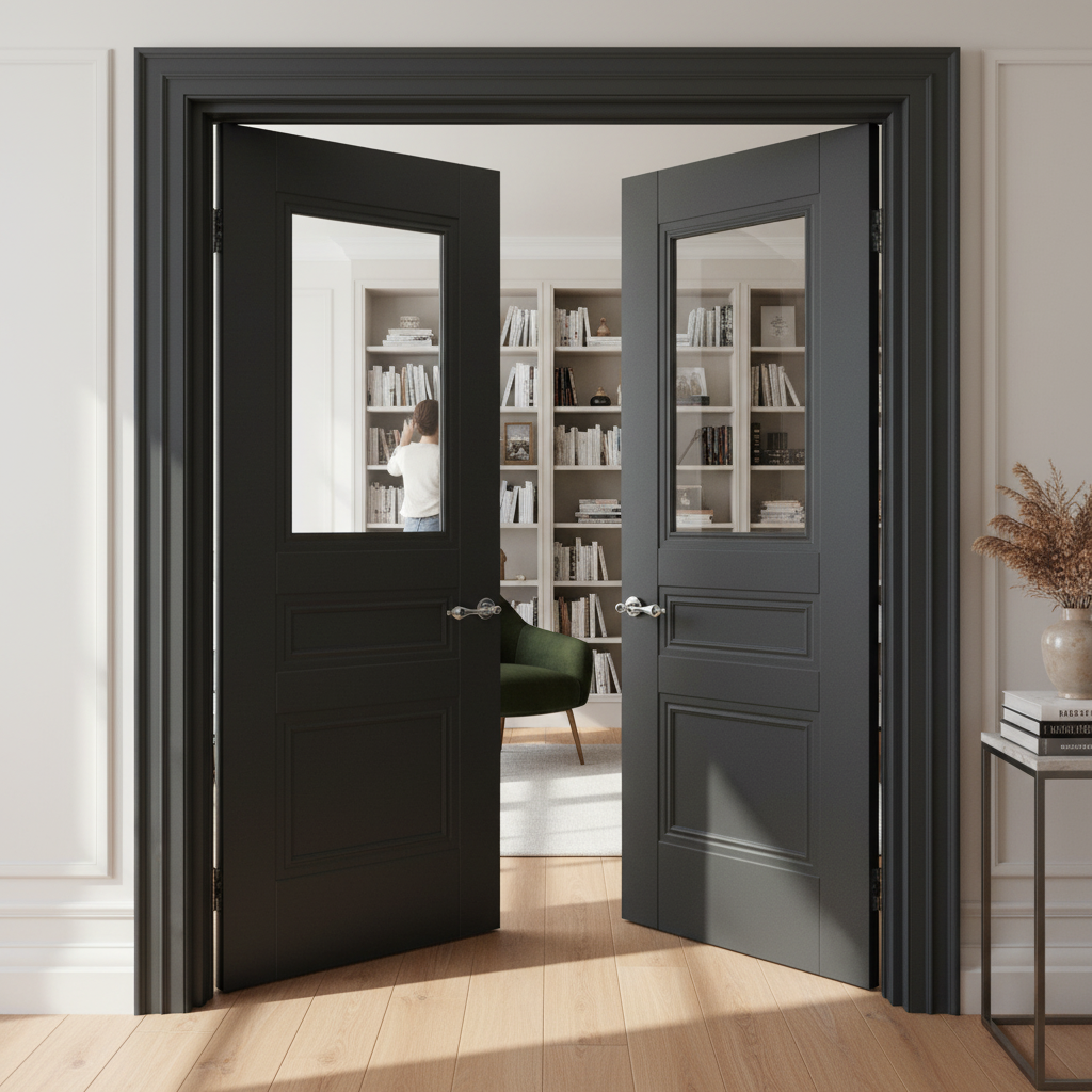 Premium Internal Black Primed Henley 2 Panel 1 Light Door Pair for Modern and Traditional Interiors - Image 2
