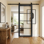 Internal Sliding Door with 4 Light Clear Glass, Primed Finish, Black Top Mount
