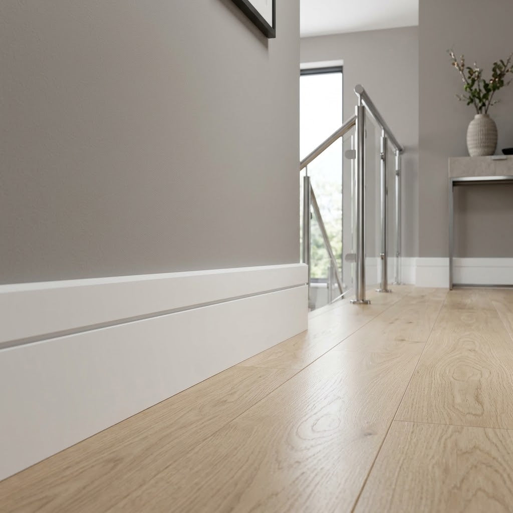 Grooved White Primed Skirting Board 2400mm x 125mm x 18mm